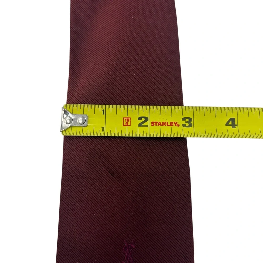 Vintage Yves Saint Laurent YSL Silk Necktie Burgundy Logo Italy Maroon